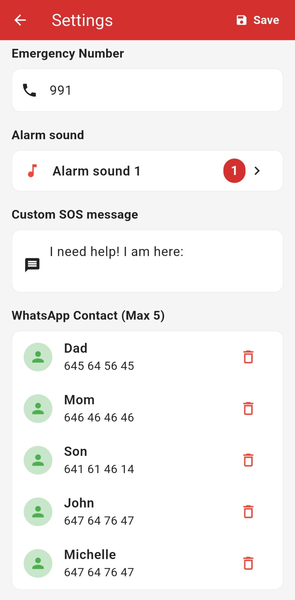 AlertSOS settings